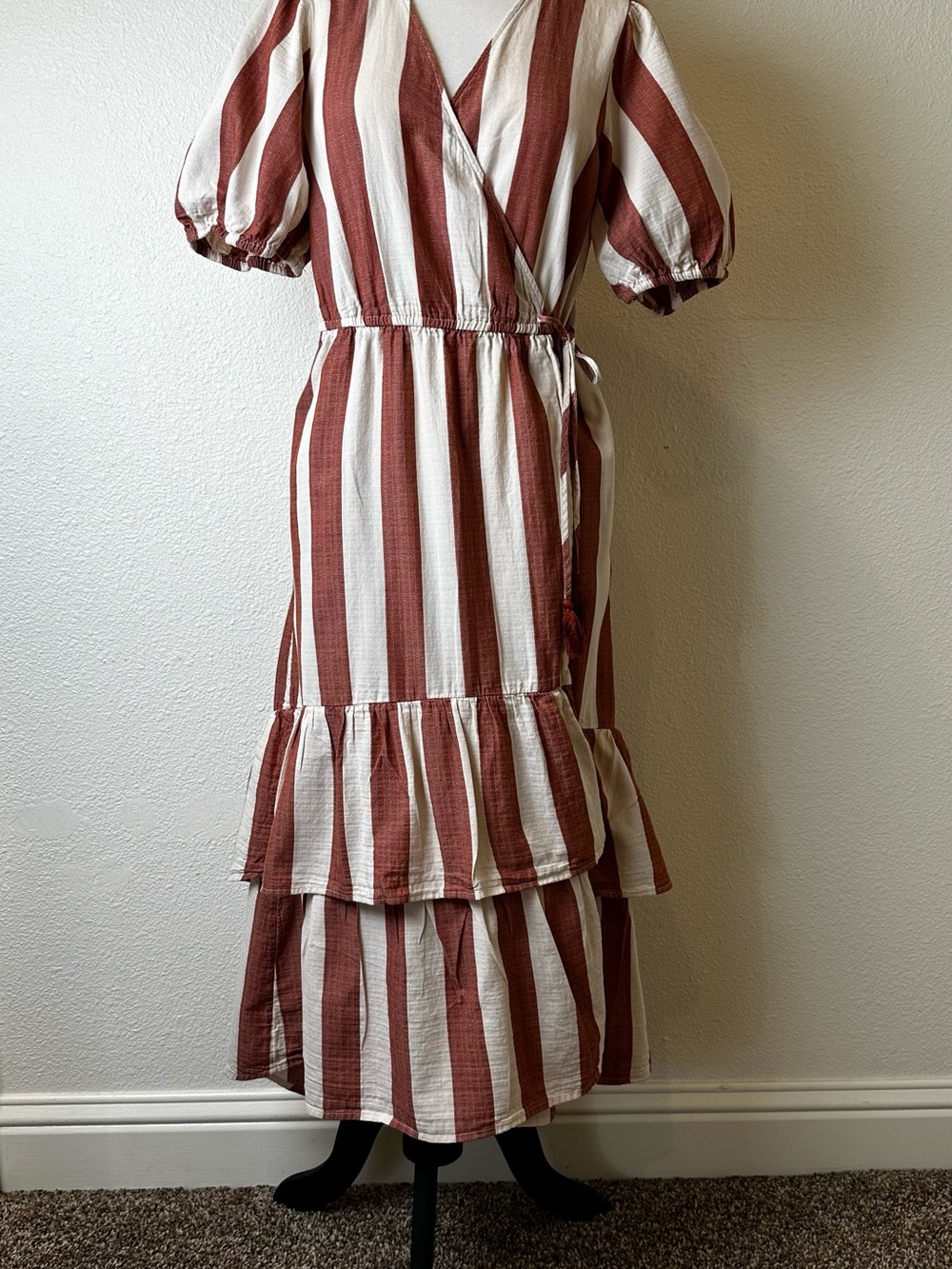 Knox Rose Rust & Cream Striped Midi Wrap Dress